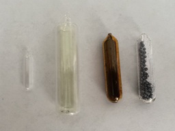 The Halogen group: roughly 30% |f| gas, |cl| gas, |br| liquid and vapor, and |i| pellets, all in ampoules