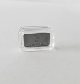 1 gram of Iron as a mini bullion bar, inside a clear case