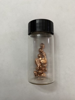 Copper group: oddly shaped beads of |cu| and |ag|, and a bead of |au| in bottles