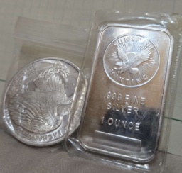 Silver bars and coins