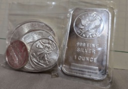 Silver bars and coins