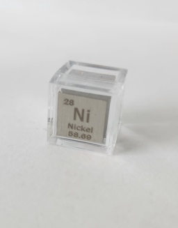 1 cm polished cube of Nickel metal in a clear case