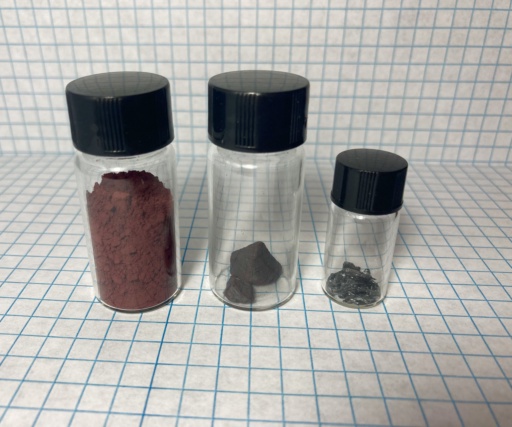 Three forms of Phosphorus, red, violet, and black